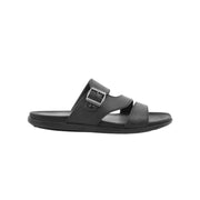 Coriol Mens Black Leather Buckle Slippers Stylish and Comfortable