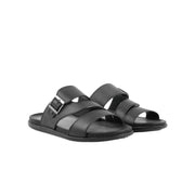 Coriol Mens Black Leather Buckle Slippers Stylish and Comfortable